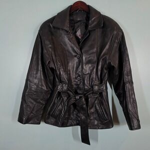 Vintage Tibor Women's Black Leather Jacket Size PM Buttery Soft Y2K Belted Coat